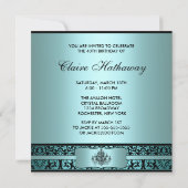 ティール（緑がかった色）シャンデリアブラックダマスク40thバースデーインビタット 招待状 (裏面)