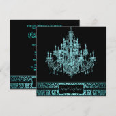 ティール（緑がかった色）シャンデリアブラックSweet sixteen招待状 招待状 (正面/裏面)