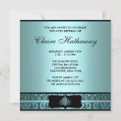 ティール(緑がかった色)シャンデリア任意の数誕生日パーティー 招待状 (裏面)