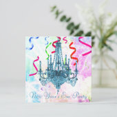 ティール（緑がかった色）シャンデリア紙吹雪花火新年 招待状 (スタンド正面)