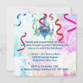 ティール（緑がかった色）シャンデリア紙吹雪花火新年 招待状 (裏面)