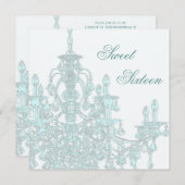 ティール(緑がかった色)シャンデリアSweet sixteenパーティの招待状 招待状 (正面/裏面)