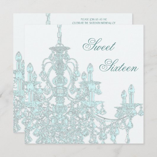 ティール(緑がかった色)シャンデリアSweet sixteenパーティの招待状 招待状 (正面/裏面)