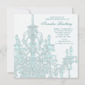 ティール(緑がかった色)シャンデリアSweet sixteenパーティの招待状 招待状 (裏面)