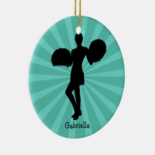 ティール（緑がかった色）シルエットチアリーダークリスマスオーナメント セラミックオーナメント (右)
