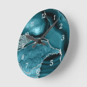 ティール(緑がかった色)シルバーアガテサファリグリッターレオパード ラウンド壁時計 (傾斜)