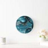 ティール(緑がかった色)シルバーアガテサファリグリッターレオパード ラウンド壁時計 (ホーム)