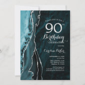 ティール(緑がかった色)シルバーアガテ90誕生日 招待状 (正面)