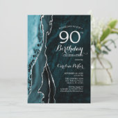 ティール(緑がかった色)シルバーアガテ90誕生日 招待状 (スタンド正面)