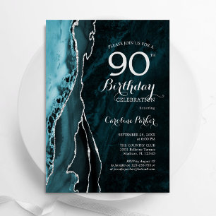 ティール(緑がかった色)シルバーアガテ90誕生日 招待状