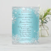 ティール（緑がかった色）シルバーウィンターワンダーランドスウィート16ティアラ 招待状 (スタンド正面)