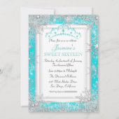 ティール（緑がかった色）シルバーウィンターワンダーランドスウィート16パーティー 招待状 (裏面)