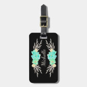 ティール（緑がかった色）&シルバーカスタムモノグラムバッグラベル ラゲッジタグ (正面縦)