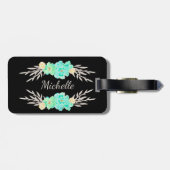 ティール（緑がかった色）&シルバーカスタムモノグラムバッグラベル ラゲッジタグ (裏面横)