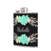 ティール（緑がかった色）&シルバーカスタムモノグラムフラスコ フラスク (左)