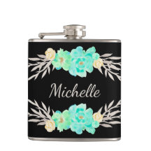 ティール（緑がかった色）&シルバーカスタムモノグラムフラスコ