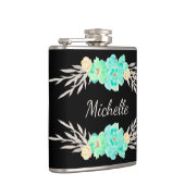 ティール（緑がかった色）&シルバーカスタムモノグラムフラスコ フラスク (右)