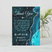 ティール(緑がかった色)&シルバーグリッターアゲート&マーブル結婚ズ サンキューカード (スタンド正面)