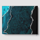 ティール（緑がかった色）シルバーグリッターアゲ結婚ート ゲストブック (裏面)