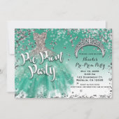 ティール（緑がかった色）&シルバーグリッターグラムドレスプレプロムパーティー 招待状 (正面)