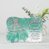 ティール（緑がかった色）シルバーグリッターグラモールドレスキンセアニラ15 招待状 (スタンド正面)