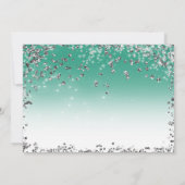 ティール(緑がかった色)&シルバーグリッターグラモールドレススウィート16パーティー 招待状 (裏面)