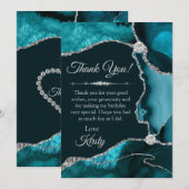 ティール（緑がかった色）・シルバーグリッターゲート誕生日 サンキューカード (正面/裏面)