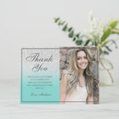 ティール（緑がかった色）シルバーグリッターシック感謝していフォトユースウィート16 サンキューカード (スタンド正面)