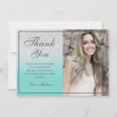 ティール（緑がかった色）シルバーグリッターシック感謝していフォトユースウィート16 サンキューカード (正面)