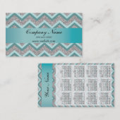 ティール(緑がかった色)シルバーグリッタージグザグポケット2019カレンダー 名刺 (正面/裏面)