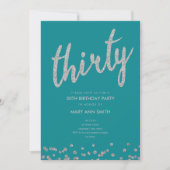 ティール（緑がかった色）シルバーグリッタータイプ30歳の誕生日パーティー 招待状 (正面)