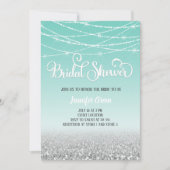 ティール(緑がかった色)シルバーグリッターブライダルシャワー招待状 招待状 (正面)