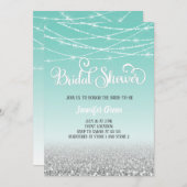 ティール(緑がかった色)シルバーグリッターブライダルシャワー招待状 招待状 (正面/裏面)