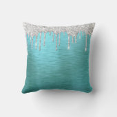 ティール（緑がかった色）シルバーグリッターブラッシュドメタルモノグラム名Th クッション (裏面)