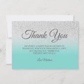 ティール（緑がかった色）シルバーグリッターブルー感謝していグリーンユーSweet 16 サンキューカード (正面)