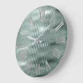 ティール（緑がかった色）シルバーグレイミニマルメタリックローマ数字 ラージ壁時計 (傾斜)