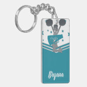 ティール(緑がかった色)シルバースターズ応援リーディングパーソナライズされた キーホルダー (正面左)