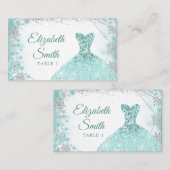 ティール(緑がかった色)シルバースノーフレーククリスマスキンセニェラ プレイスカード (正面/裏面)