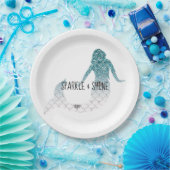 ティール(緑がかった色)シルバースパークルグリッターマーメイド ペーパープレート (パーティー)