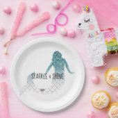 ティール(緑がかった色)シルバースパークルグリッターマーメイド ペーパープレート (パーティー)