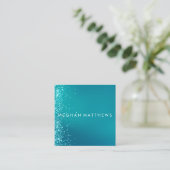 ティール（緑がかった色）シルバースパークルスプラッシュ美しいスタイリスト  スクエア名刺 (スタンド正面)