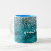 ティール(緑がかった色)シルバースパークルマーメイド ツートーンマグカップ (正面左)