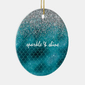 ティール（緑がかった色）シルバースパークルマーメイパーソナライズされたド セラミックオーナメント (右)