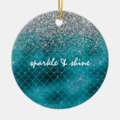 ティール(緑がかった色)シルバースパークルマーメイパーソナライズされたド セラミックオーナメント (正面)