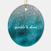 ティール(緑がかった色)シルバースパークルマーメイパーソナライズされたド セラミックオーナメント (左)