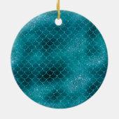 ティール(緑がかった色)シルバースパークルマーメイパーソナライズされたド セラミックオーナメント (裏面)
