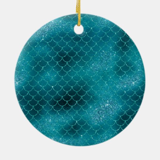 ティール（緑がかった色）シルバースパークルマーメイパーソナライズされたド セラミックオーナメント (裏面)