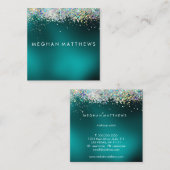 ティール(緑がかった色)シルバースパークル美しいスタイリストメイクアップアーティスト スクエア名刺 (正面/裏面)