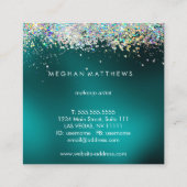 ティール(緑がかった色)シルバースパークル美しいスタイリストメイクアップアーティスト スクエア名刺 (裏面)