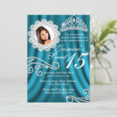 ティール（緑がかった色）シルバーダイヤモンドティアラ写真キンセアニェラ 招待状 (スタンド正面)